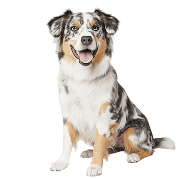 Happy Australian Shepherd dog sitting a friendly expression a wagging tail png