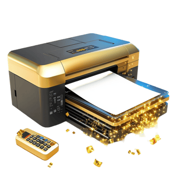 gold black printer glowing golden particles emerging from the paper tray png