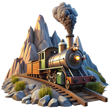 stunning modern A Steampunk Train Speeding Through a Moun detailed png