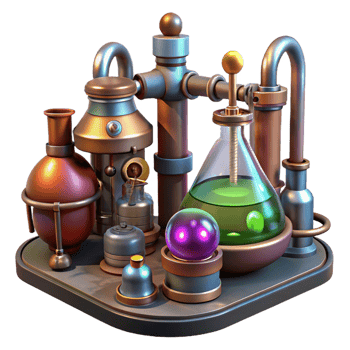 vibrant artistic Steampunk Laboratory Bubbling Concoctions premium png