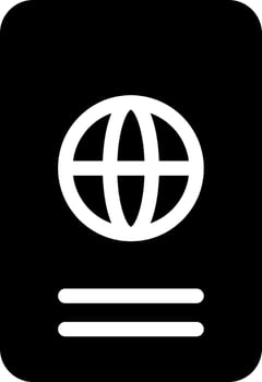 Black and White Icon of a Passport with Global Symbol vector