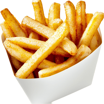 golden french fries served in a white paper container a seasoning png