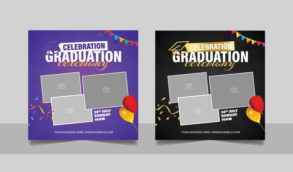 Graduation event greeting social media design vector