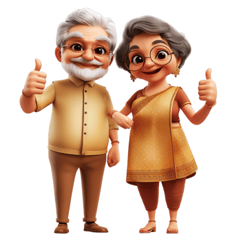 Elderly cartoon couple smiling giving thumbs up png