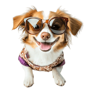 Small dog wearing sunglasses a outfit png