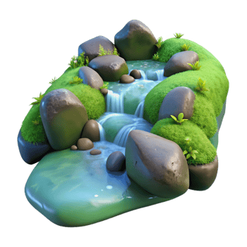 beautiful rustic A Babbling Brook Flowing over Smooth Moss high quality png
