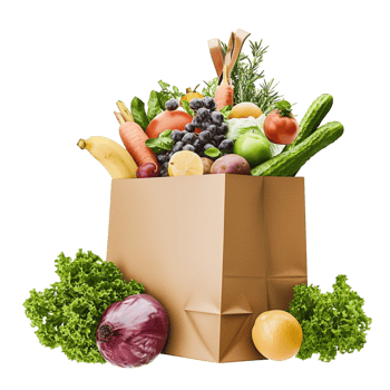 Paper grocery bag filled vegetables fruits png