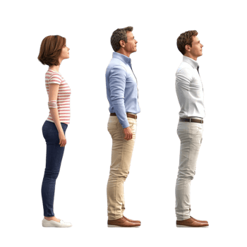 Three people sting in a row different postures expressions png