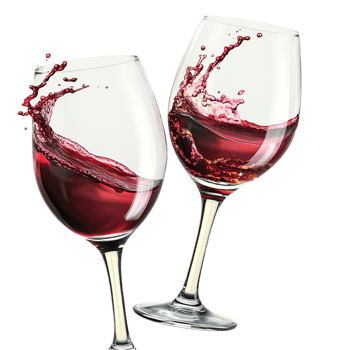 Two wine glasses red wine splashing in the air png