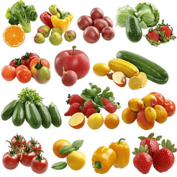 Assortment of vegetables fruits natural colors png