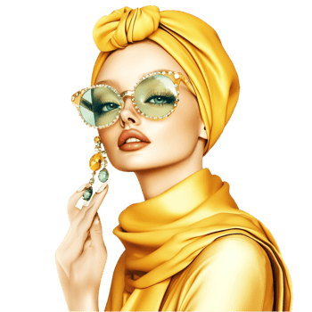woman in golden attire wearing glasses accessories png