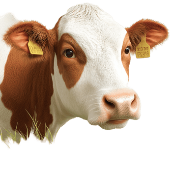 Gentle brown white cow large eyes yellow ear tags png