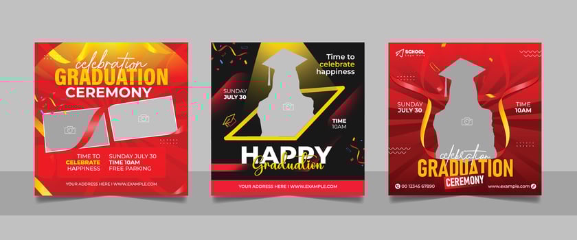 Graduation party celebration square flyer social media post wishes banner template vector