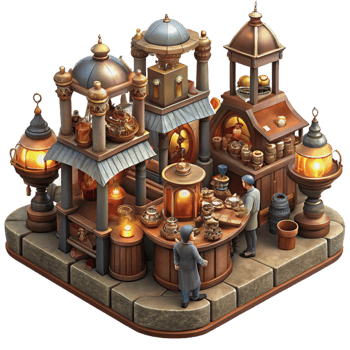 elegant vintage wonderful rustic A Bustling Steampunk Marketplace Filled detailed authentic png