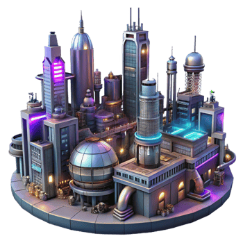 dramatic vintage A Futuristic Steampunk Cityscape Towering detailed png