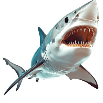 Ferocious great white shark sharp teeth swimming forward png