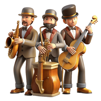 dramatic minimalist A Group of Steampunk Musicians Playing Unus premium png