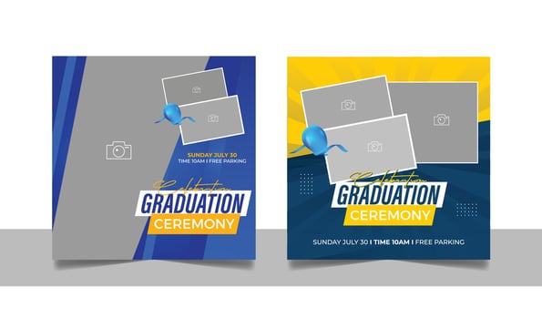 Graduation event greeting banner. Social media post banner for college graduation greetings. Photo booth props frames for graduation parties. vector