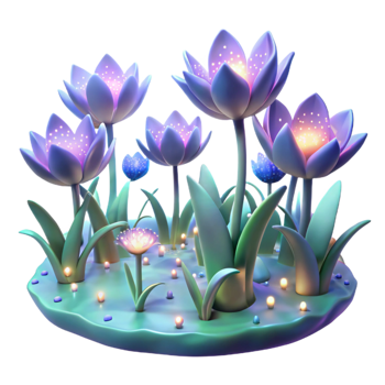 stunning traditional A Field of Blooming Bioluminescent Flower professional png