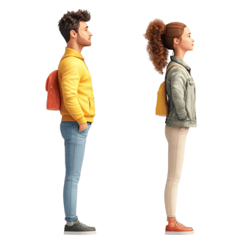Two young travelers st facing opposite directions png