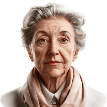 Elderly woman silver hair a serious expression png