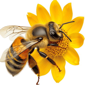 Honeybee collecting nectar from a yellow sunflower png