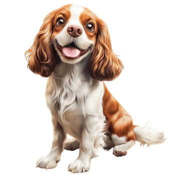 Happy brown white spaniel dog sitting its tongue out png