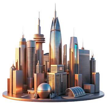 vibrant creative A Futuristic Cityscape at Sunset Towering exclusive png