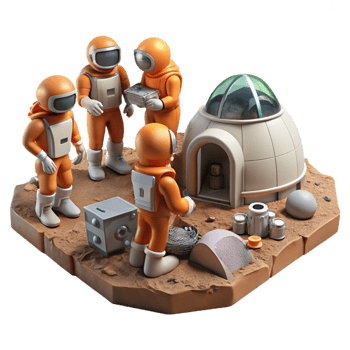 wonderful vintage A Group of Colonists in Rugged Spacesuits authentic png