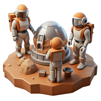dramatic vintage A Group of Colonists in Rugged Spacesuits png