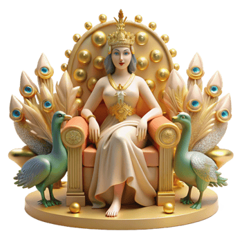 serene contemporary Hera Queen of the Gods Seated on a Gol 4K png