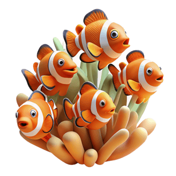 beautiful minimalist A School of Vibrant Clownfish Swimming Am original png