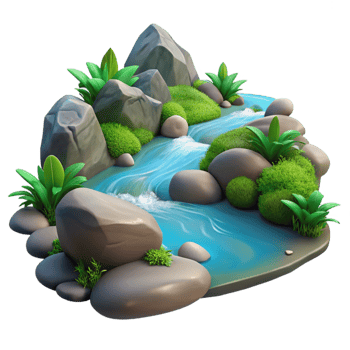 vibrant rustic Crystal Clear Stream over Smooth Rocks premium png