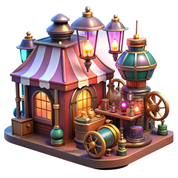 vibrant modern A Bustling Steampunk Marketplace Filled W premium png
