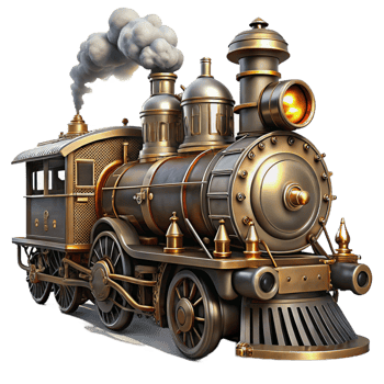 elegant creative A Powerful Steampunk Locomotive Billowin professional png