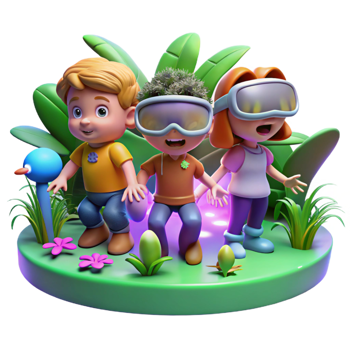 vibrant creative A Group of Children Wearing Futuristic V high resolution png