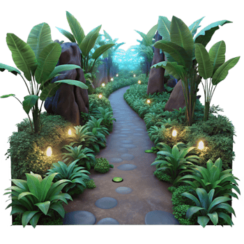 stunning vintage A Lush Overgrown Jungle Path at Twilight detailed png
