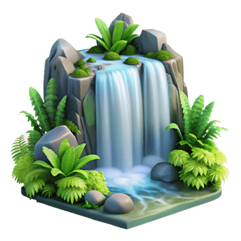 dramatic contemporary A Cascading Waterfall Surrounded by Lush 4K png