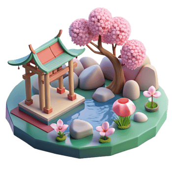 beautiful minimalist A Serene Japanese Garden with a Koi Pond original png