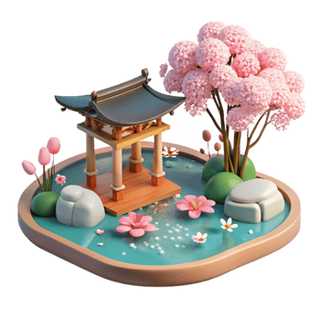 serene artistic A Serene Japanese Garden with a Koi Pond authentic png