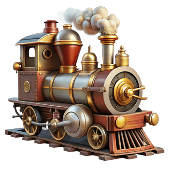 vibrant modern A Steampunk Train Engine with Intricate authentic png