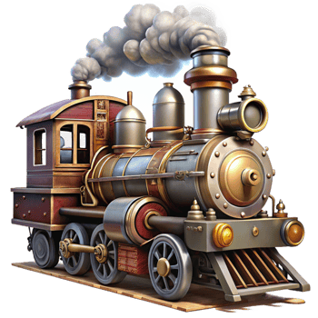 serene abstract A Steampunk Train Engine with Intricate detailed png