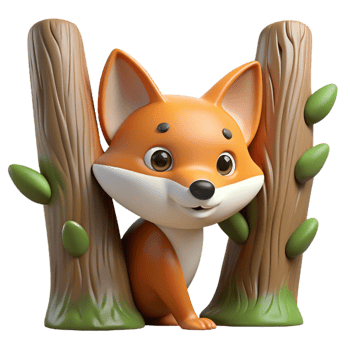 dramatic contemporary A Curious Fox Peeking out from Behind a Tr high resolution png