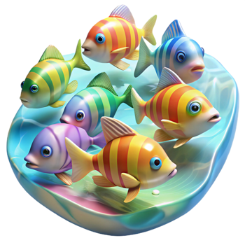 beautiful classic A Group of Colorful Fish Swimming in a Cry authentic png