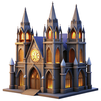 vibrant artistic Gothic Cathedral with Stained Glass Window original png