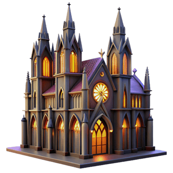 vibrant traditional Gothic Cathedral with Stained Glass Window premium png