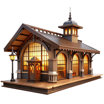magnificent vintage A Bustling Train Station with Intricate original png