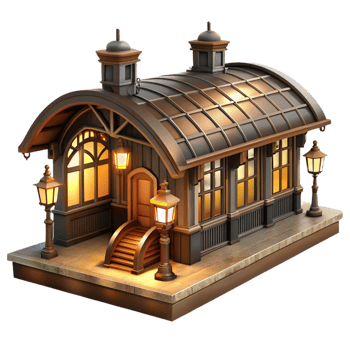stunning traditional A Bustling Train Station with Intricate professional png