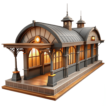 serene modern A Bustling Train Station with Intricate high resolution png