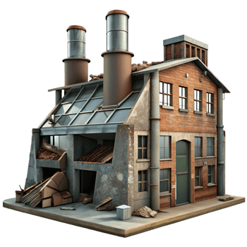 beautiful minimalist A Dilapidated Factory with Broken Windows original png